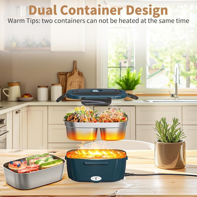 Vingud Electric Lunch Box for Adults, Heated Lunch Box for Men Women with Dual 1.5L SS Containers, Portable 80W Food Warmer for Car/Truck, Lonchera Eléctrica Portátil Christmas White Elephant Gifts - Image 5